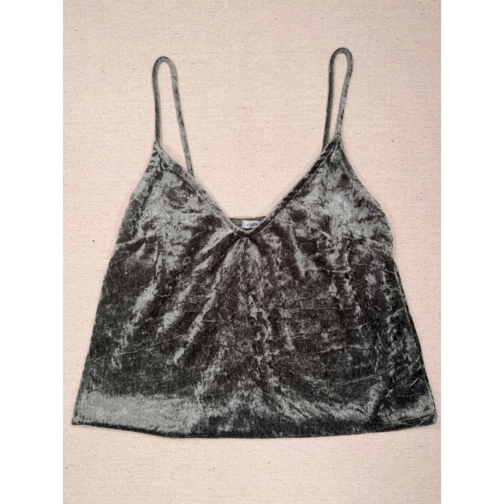 Charlotte Russe Womens Olive Green Crushed Velvet V-Neck Cami Tank Top Medium